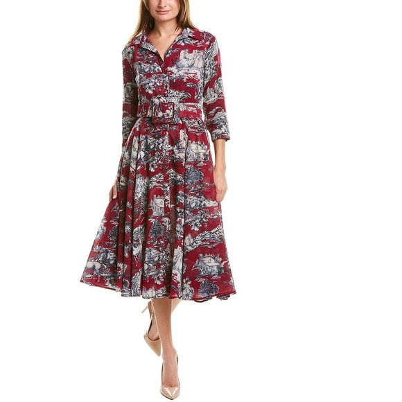 knee length dresses for ladies Samantha Sung Aster Dress Shirt Collar 3/4 Sleeve Midi Cotton Musola Pink Ombre 38 EU 38